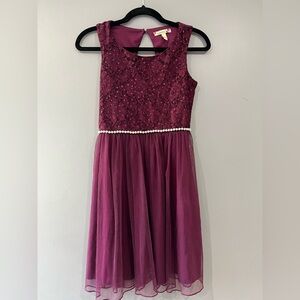 Speechless Maroon Kids Dress with Lace and Tulle